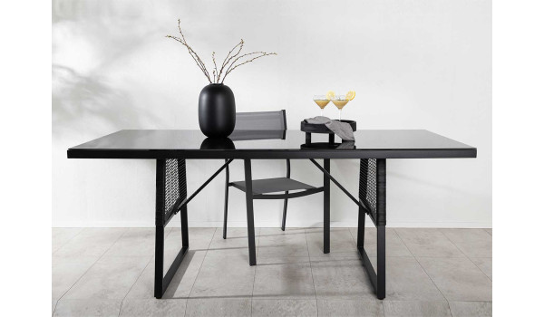 Table de jardin en verre et aluminium noir