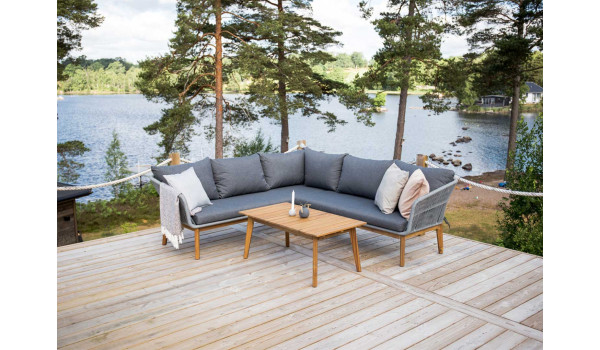 Salon de jardin d'angle avec table basse
