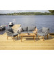 Banquette fauteuil et table de jardin gris et bois