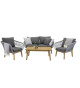 Banquette fauteuil et table de jardin gris et bois