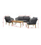 Banquette fauteuil et table de jardin gris et bois