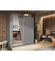 Armoire 2 portes coulissantes grise avec miroir asymétrique