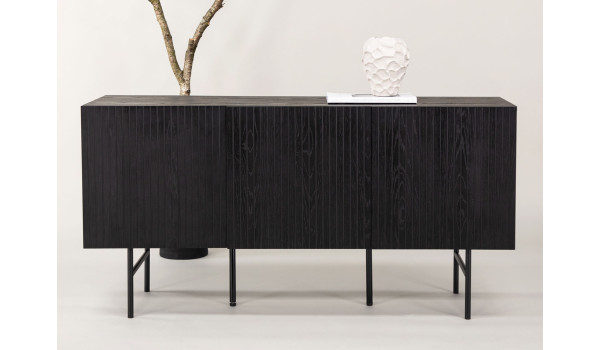 Buffet noir 150 cm façades rainurées