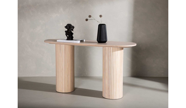 Console chêne blanchi et pieds cylindriques