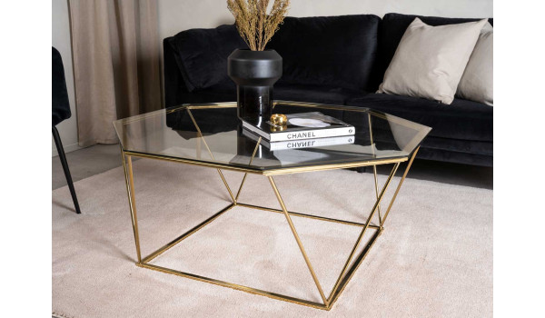 Table basse verre et doré forme design