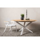 Table de jardin ronde 140 cm blanche et teck