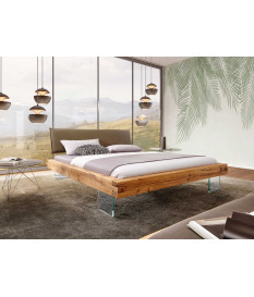 Lit design en bois massif et pieds en verre