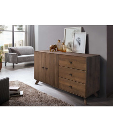 Buffet bois foncé 140 cm 2 portes et 3 tiroirs