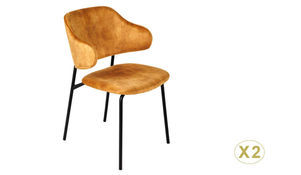 Chaises velours jaune moutarde et métal noir