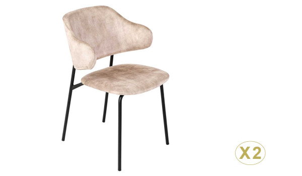 Chaises velours champagne et métal noir
