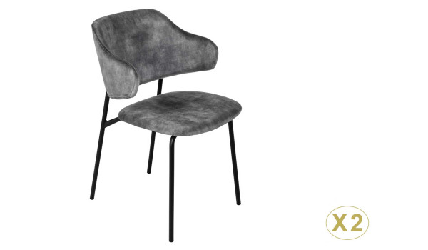Chaises velours gris foncé et métal noir