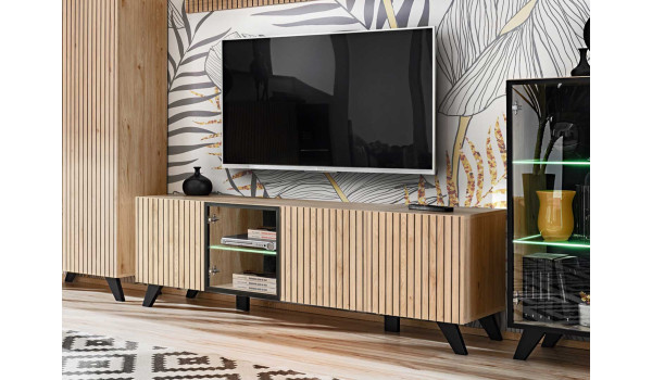 Meuble TV effet tasseaux de bois 160 cm