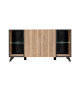 Buffet 160 cm noir et bois et led blanc