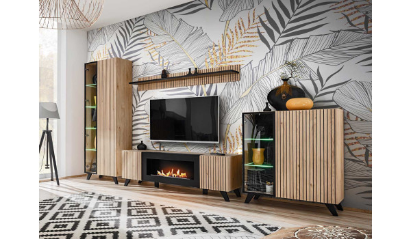Ensemble meuble de salon avec cheminée bio éthanol