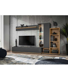 Meuble TV et vitrine murale gris anthracite et bois