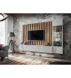 Meuble TV mural gris perle et tasseaux noir