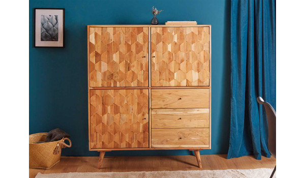 Buffet en bois d'acacia façades sculptées
