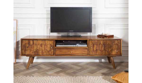 Meuble TV rétro en bois massif sculpté