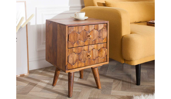 Table de chevet en bois sculpté