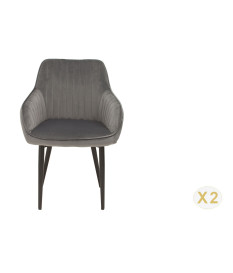 Chaises en velours gris argent et métal noir