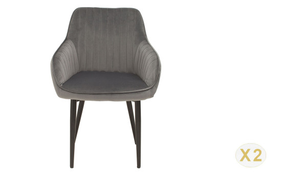 Chaises en velours gris argent et métal noir