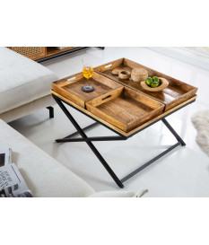 Table basse en bois et plateaux amovibles