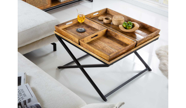 Table basse en bois et plateaux amovibles