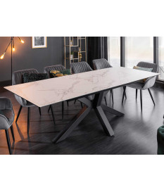 Table extensible céramique aspect marbre blanc