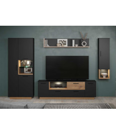 Ensemble TV gris anthracite et chêne
