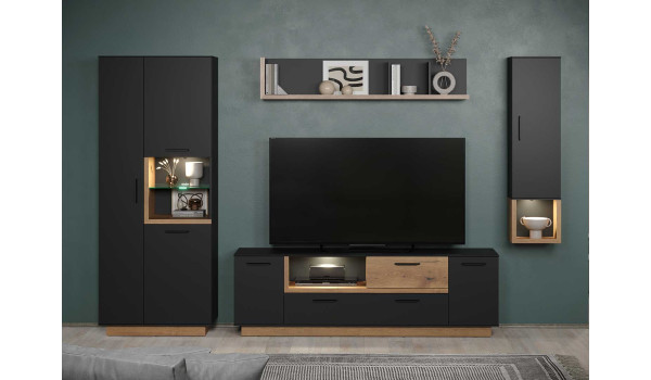 Ensemble TV gris anthracite et chêne