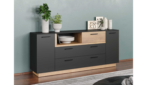 Buffet moderne gris et bois 187 cm