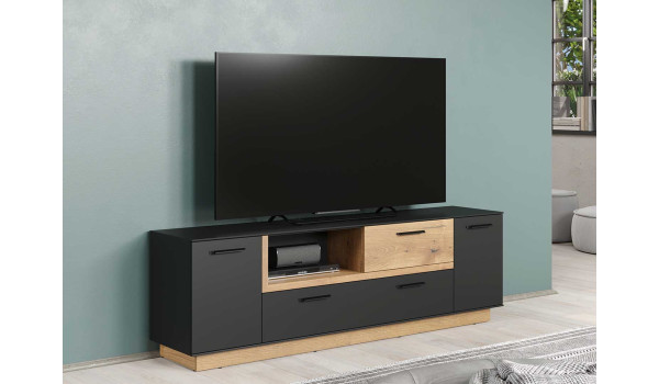 Meuble TV gris et bois 187 cm
