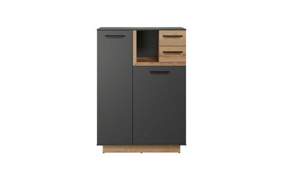 Meuble à chaussures gris et bois