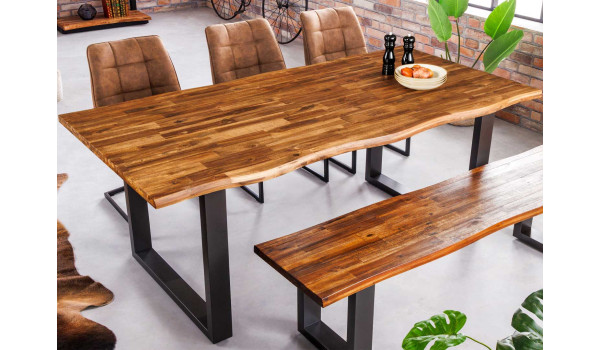 Table à manger en bois d'acacia et métal anthracite