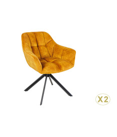 Fauteuils rotatifs métal et velours jaune