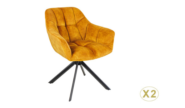 Fauteuils rotatifs métal et velours jaune