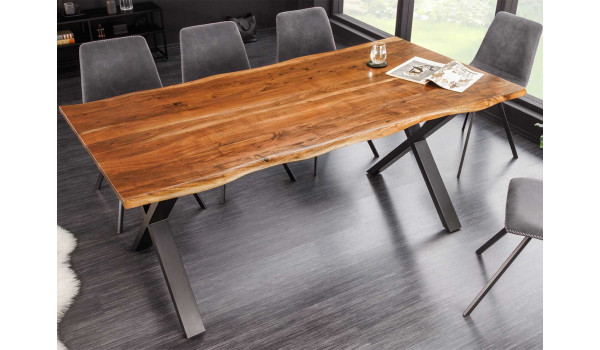 Table repas industriel en acacia 180 cm