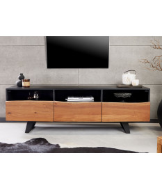 Meuble TV 140 cm noir et acacia naturel