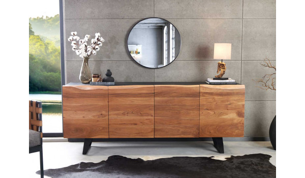 Buffet noir et bois 180 cm