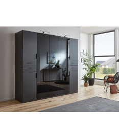 Armoire 7 portes graphite et verre noir