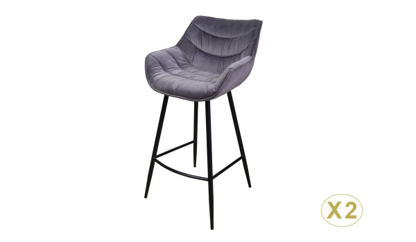 Tabourets de bar en velours gris et métal