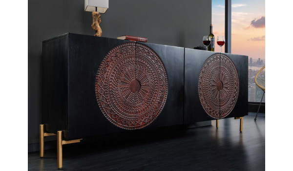 Buffet bois massif mandala sculptés