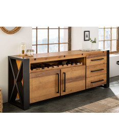 Meuble buffet bois de pin et métal industriel