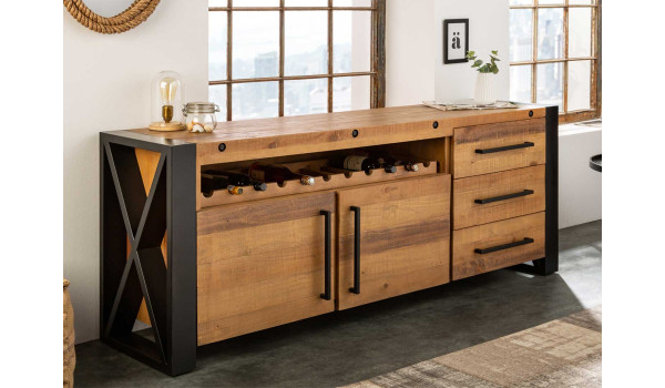 Meuble buffet bois de pin et métal industriel