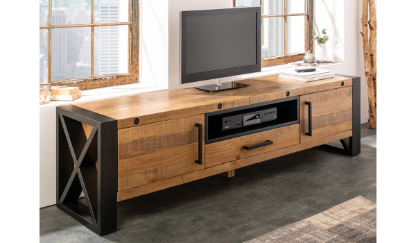 Meuble tv en pin massif et métal