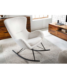 Rocking chair en tissu bouclé blanc