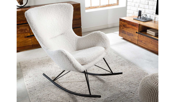 Rocking chair en tissu bouclé blanc