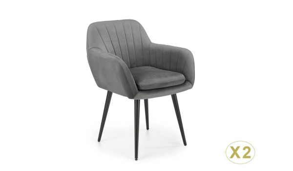 Chaises en velours gris et métal noir
