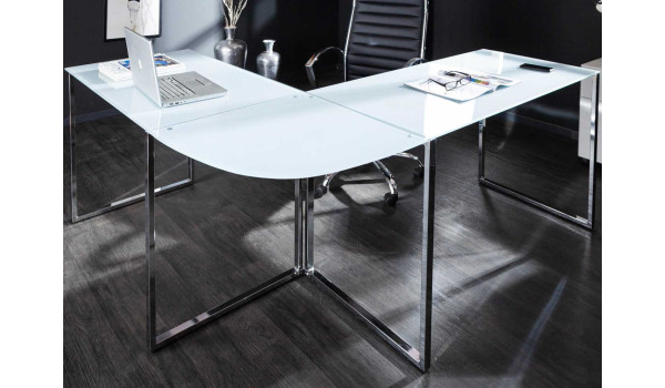 Bureau d'angle en verre blanc