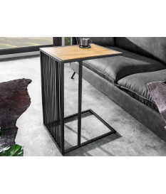 Table d'appoint en métal et aspect chêne